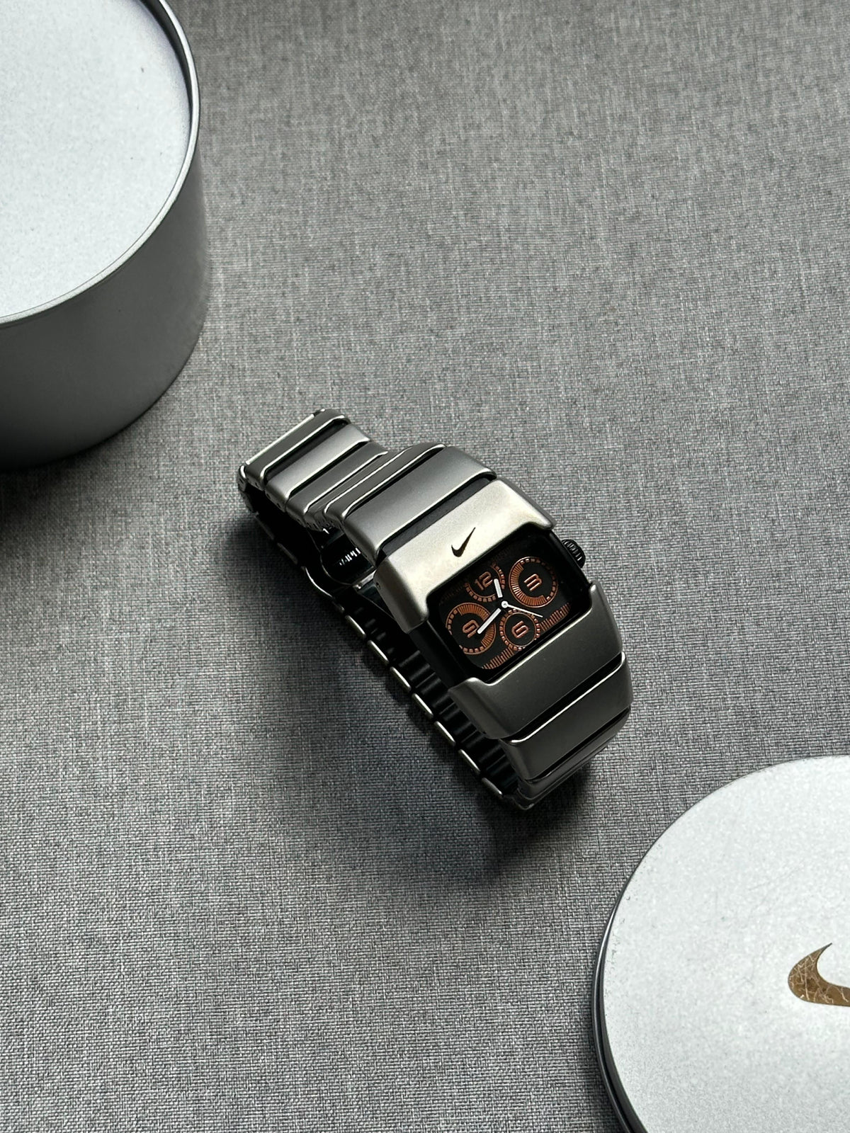 Nike D-Line Satin Silver Analogue Watch with Orange Dial | Rare Collectible | Unisex Retro Sports Timepiece